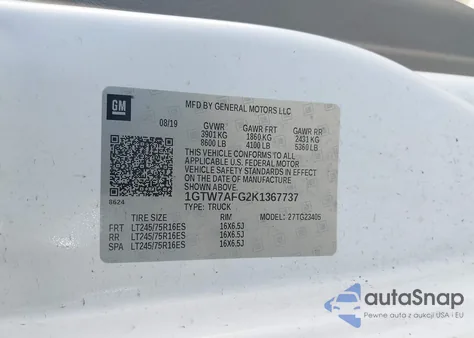 2019 GMC Savana 2500 Work Van from USA, damaged, VIN 1GTW7AFG2K1367737